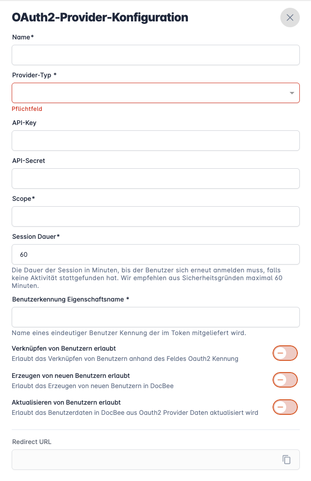 Allgemeine OAuth2-Provider-Konfiguration